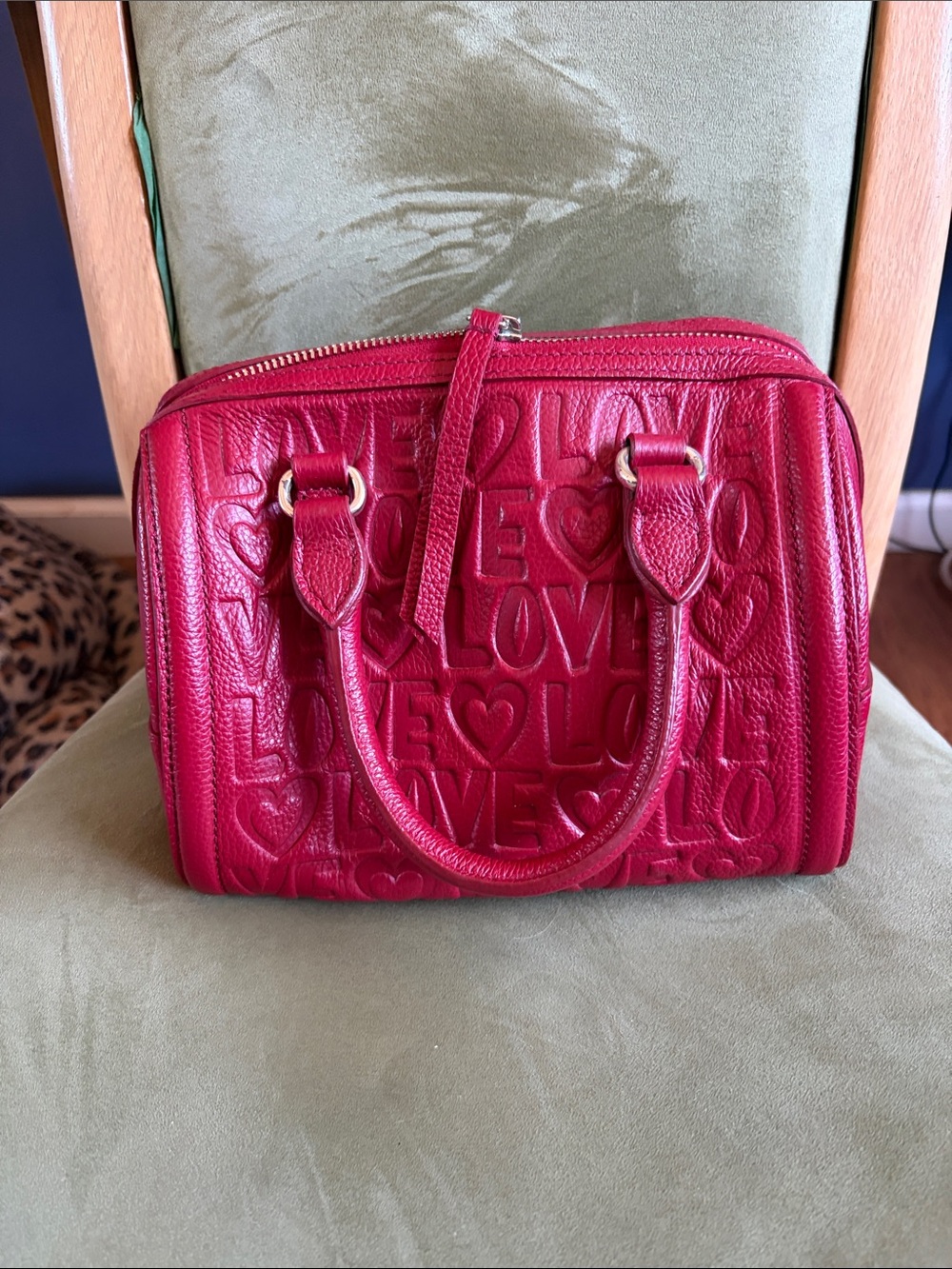 Brighton Red Embossed LOVE Pebbled Leather Satchel. Excellent condition.